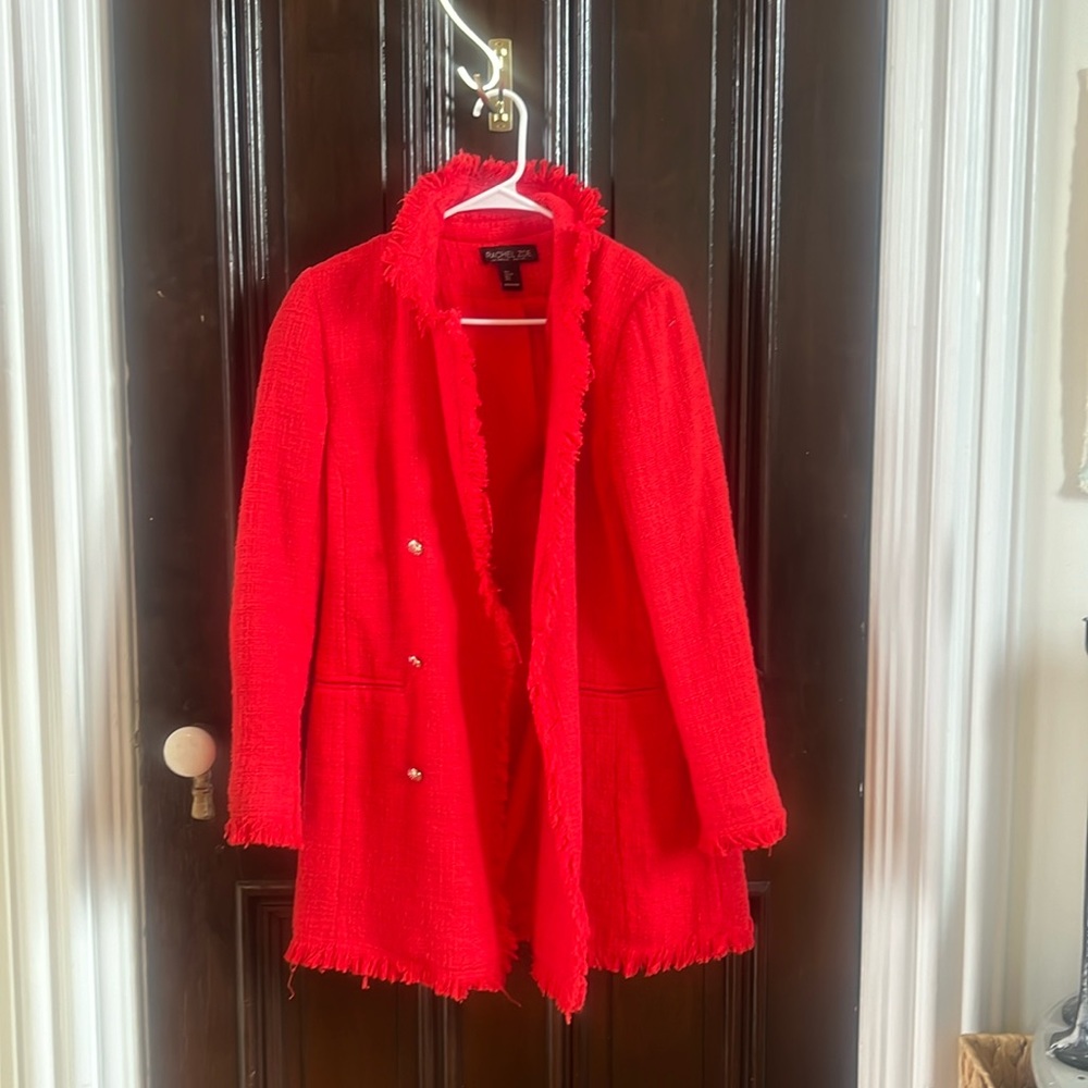 Red tweed Rachel Zoe blazer. Great condition. Size Large.